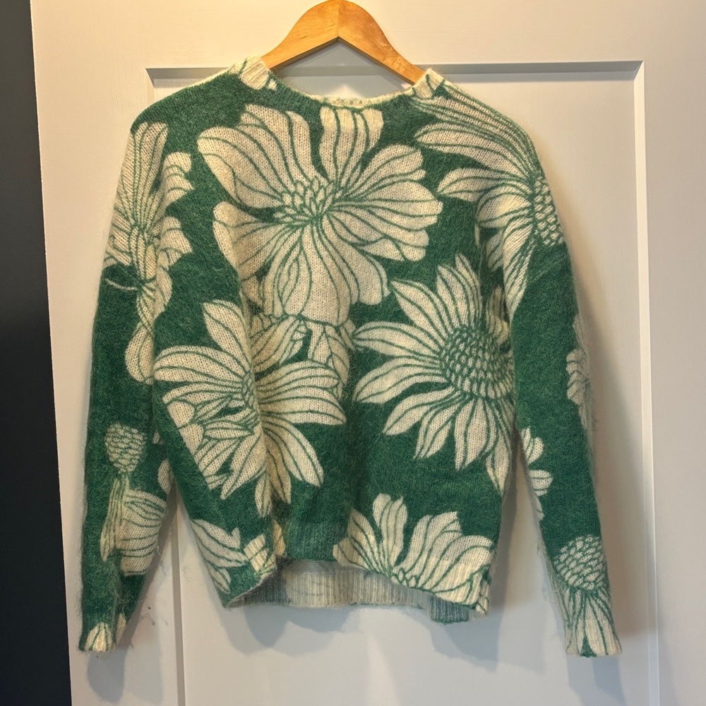 Sezane Floral Green Sweater - small
